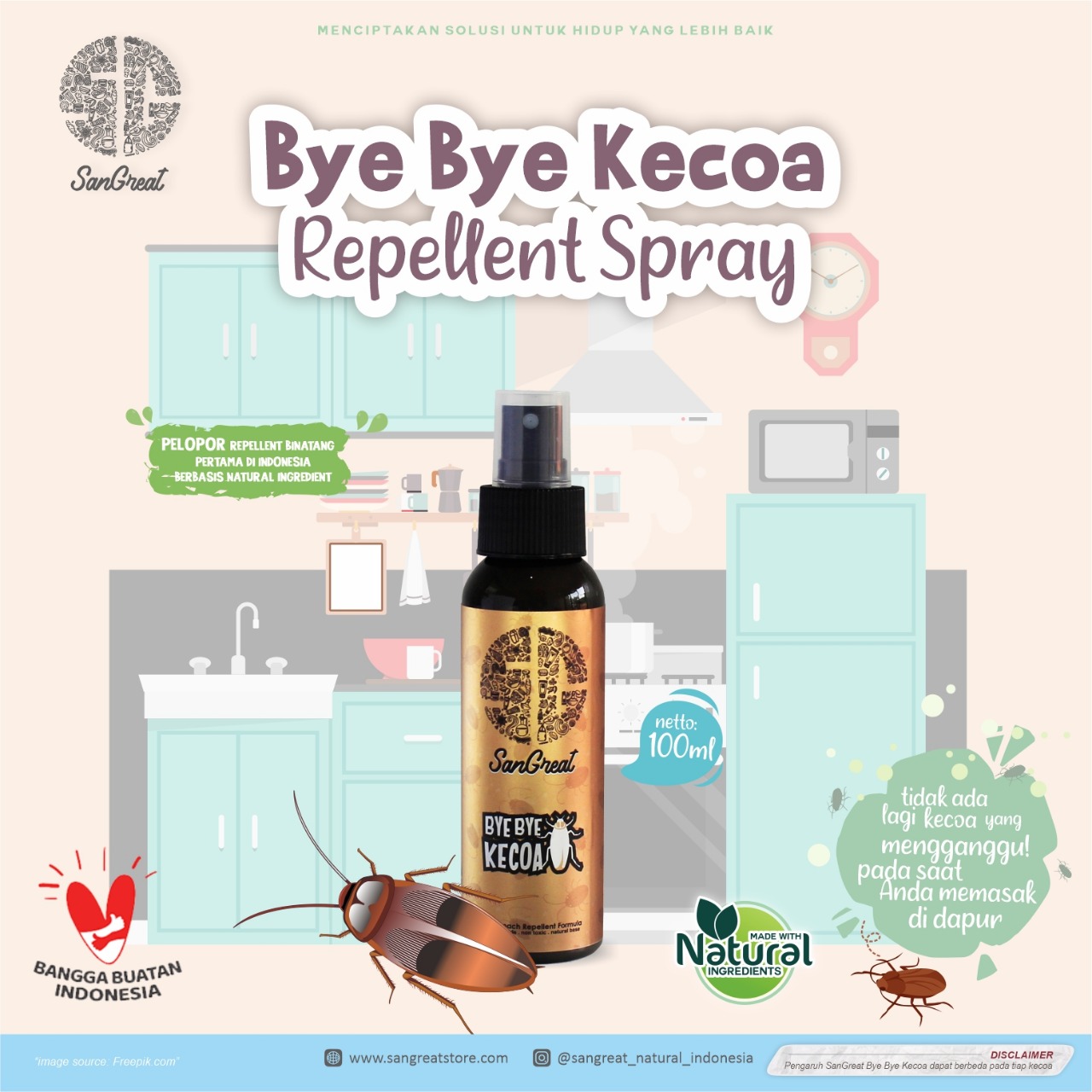 Jual Cairan Pengusir Kecoak Spray Anti Kecoa SanGreat Bye Bye Kecoa