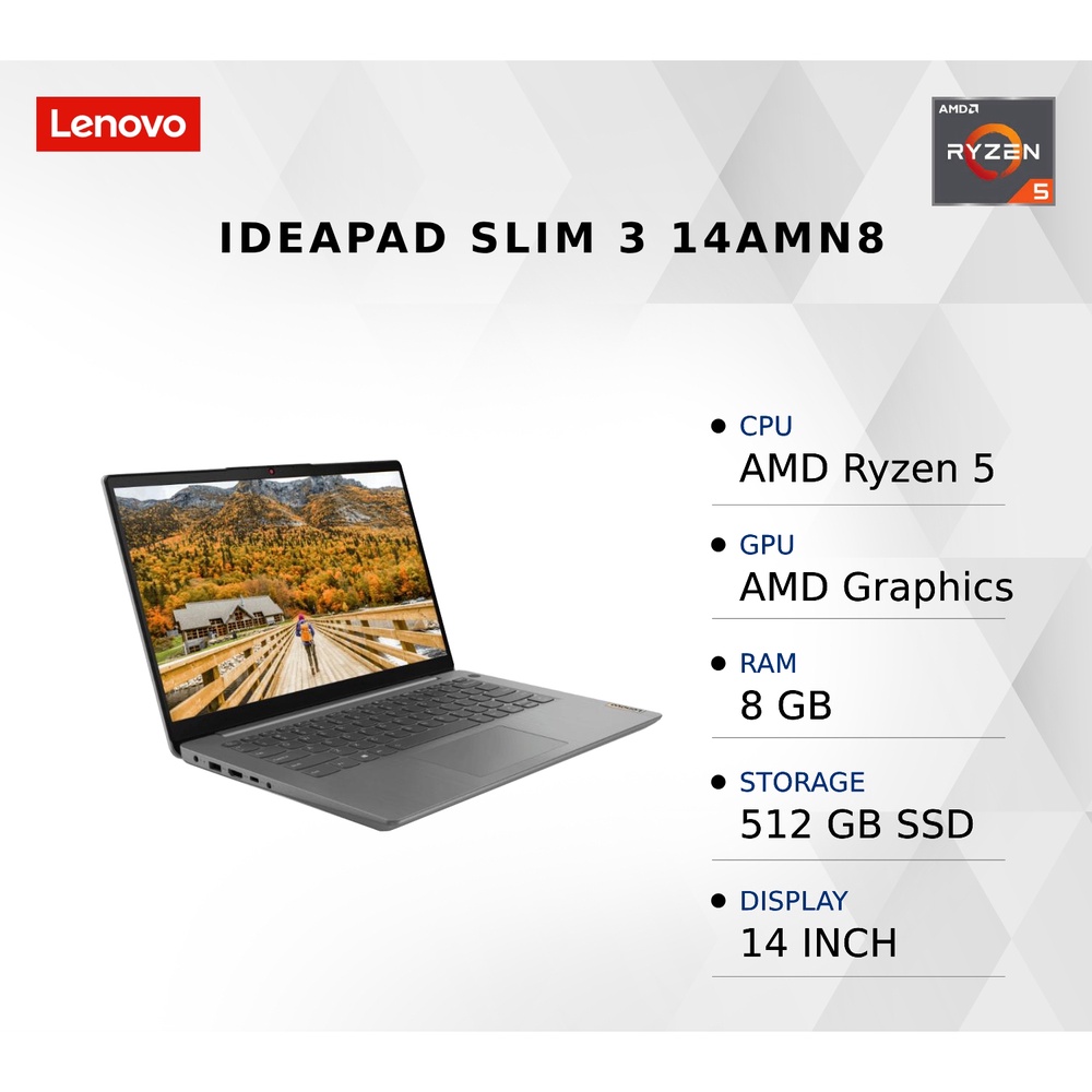 Jual LENOVO IdeaPad Slim 3 14AMN8 Ryzen 5 7520U 8GB 512GB SSD Win