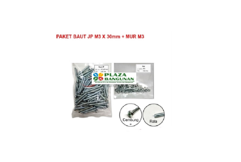 Jual PAKET 2 SET BAUT MUR 3x30 BAUT JP M 3 X 30 MM MUR M3 SKRUP ISI 100