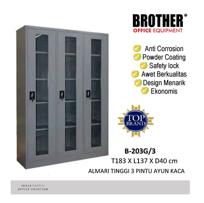 Jual LEMARI ARSIP 3 PINTU AYUN KACA BROTHER B-203G / LEMARI 3 PINTU ...