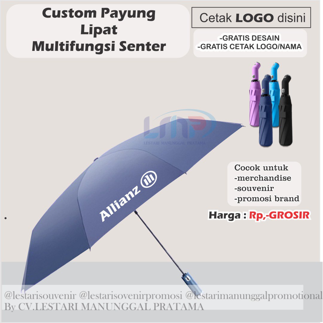 Jual Merchandise Souvenir Payung Lipat Senter Otomatis Custom (P0