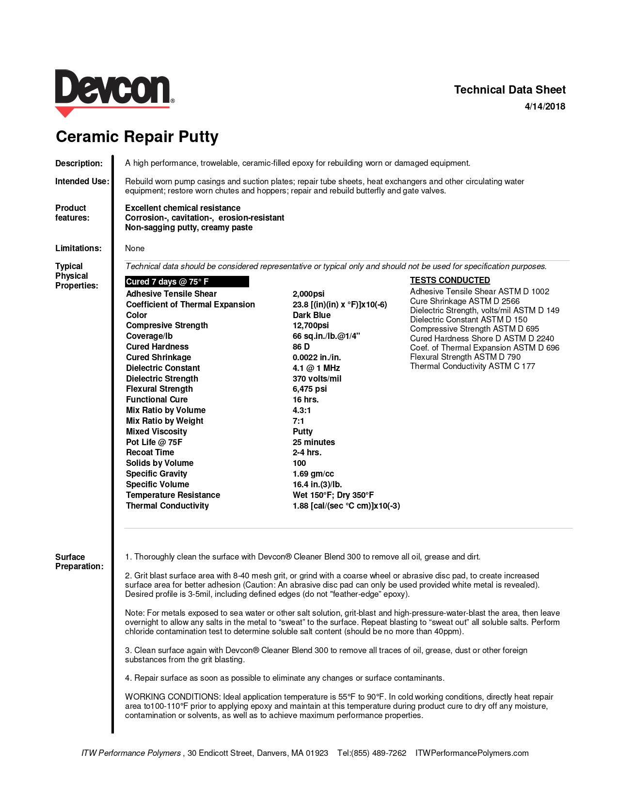 Devcon 11700 Ceramic Repair Putty Ceramic Filled Epoxy 3 lb kit