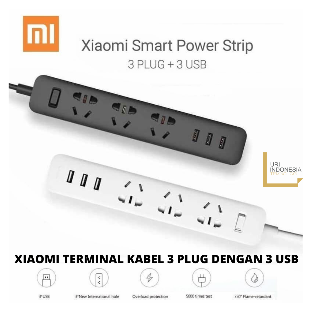 Jual XIAOMI TERMINAL KABEL 3 PLUG DENGAN 3 USB PORT 2A COLOKAN LISTRIK ...